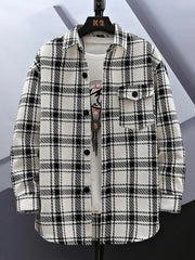 Men's Plus Size Plaid Button Up Shirt White Grid / M