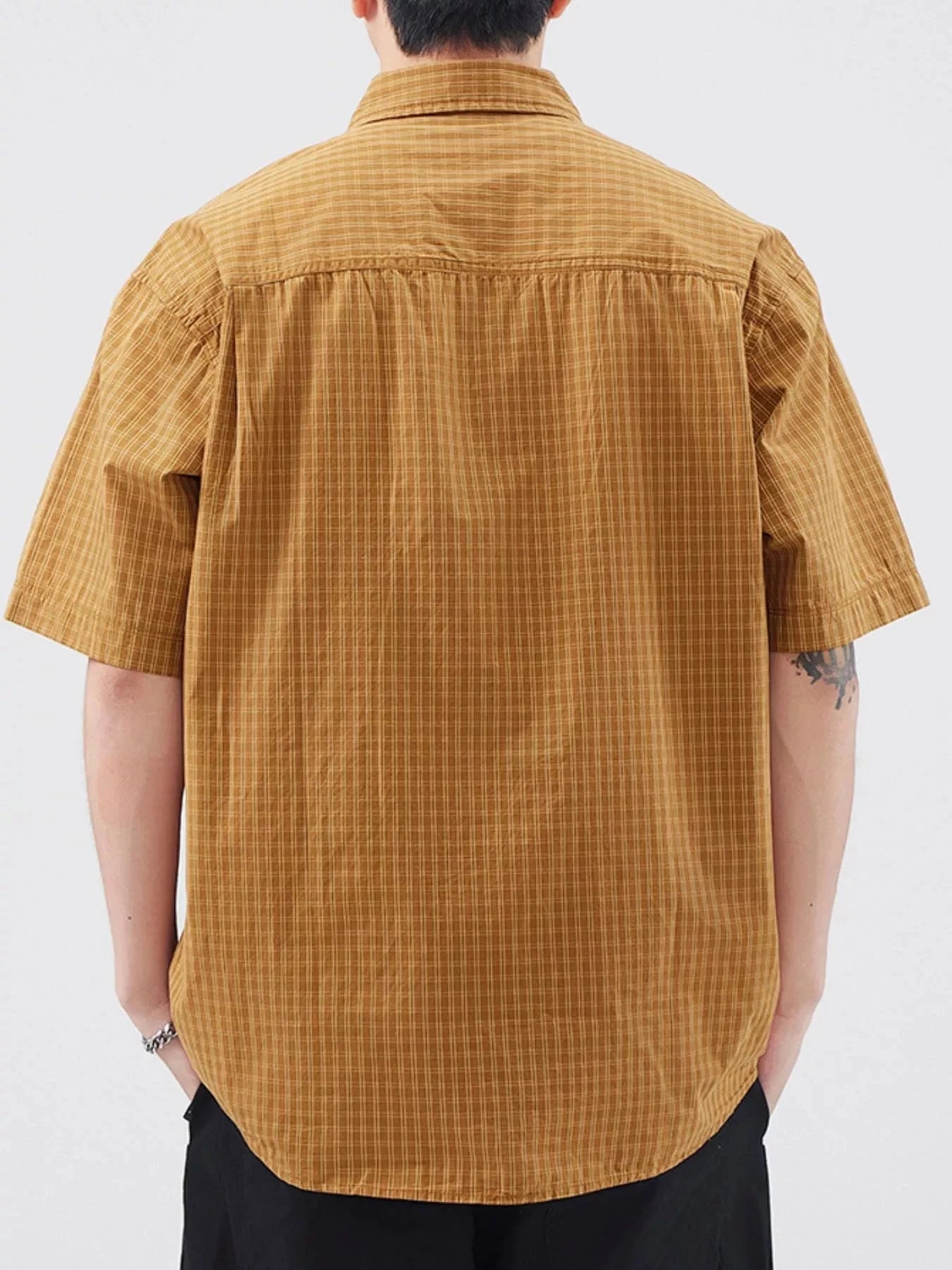 Men's Plus Size Plaid Button Up Short Sleeve Shirt