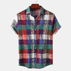 Men's Plus Size Plaid Button Up Short Sleeve Shirt Green / M