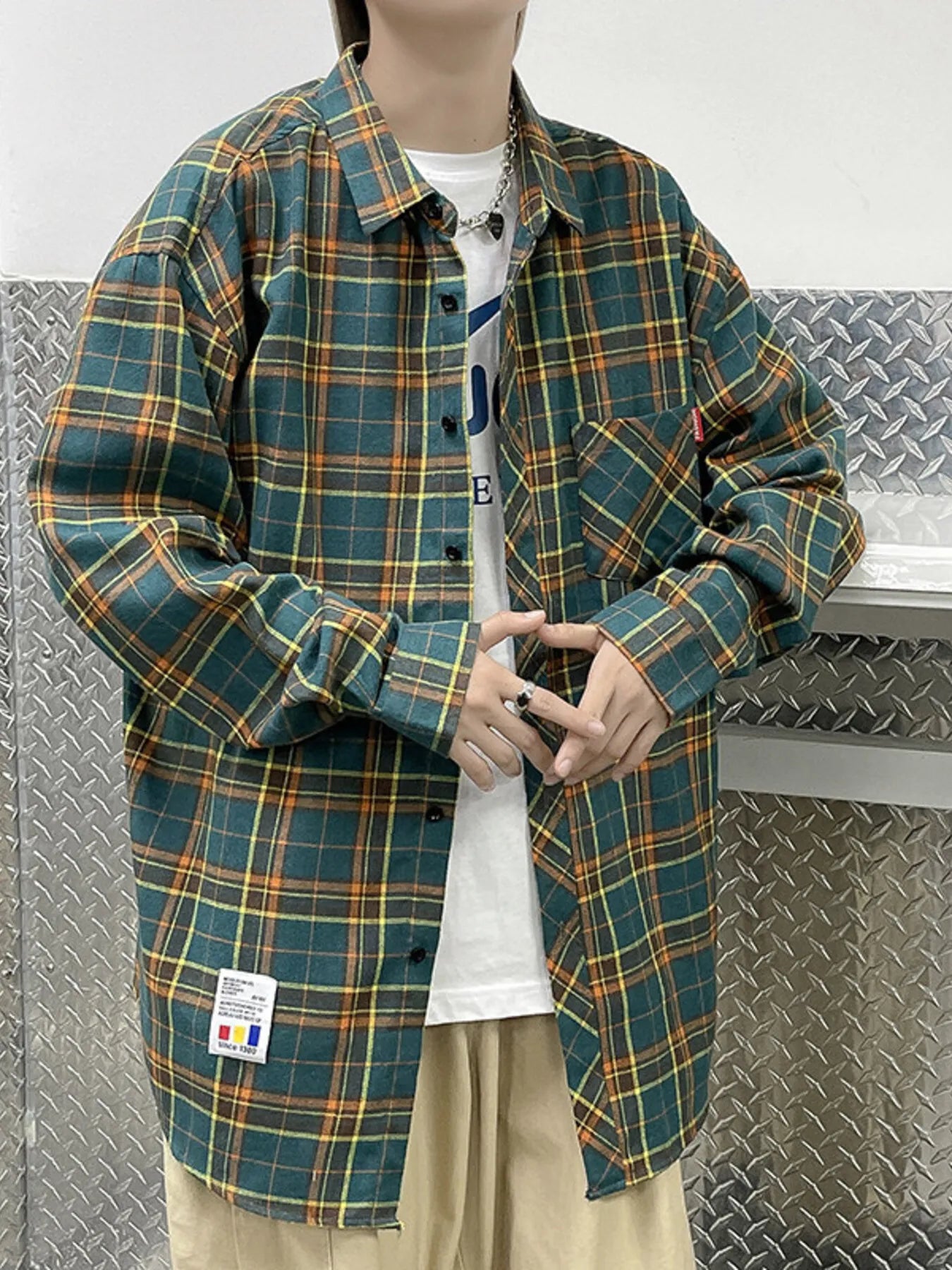 Men's Plus Size Plaid Long Sleeve Shirt