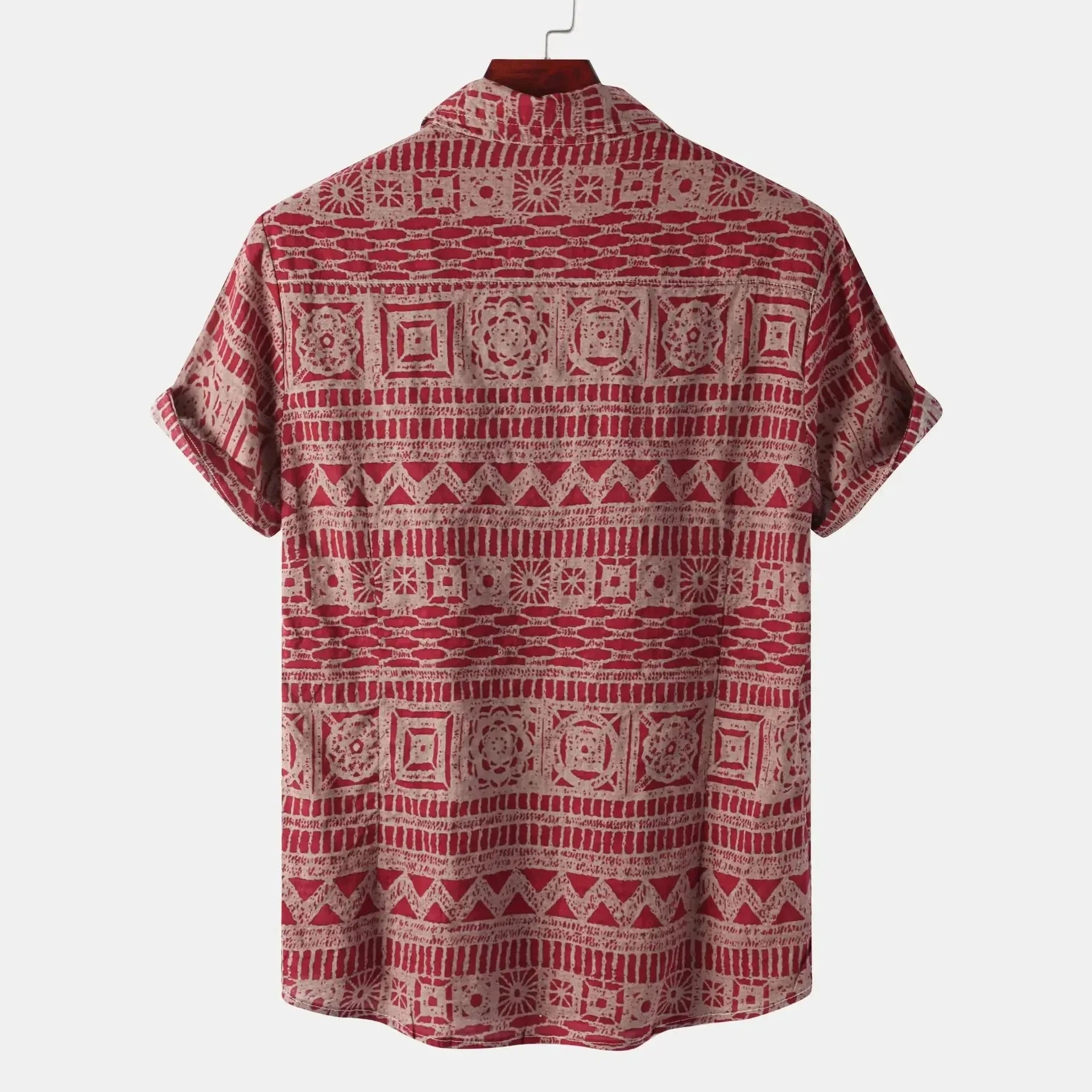 Men's Plus Size Printed Button Up Short Sleeve Shirt