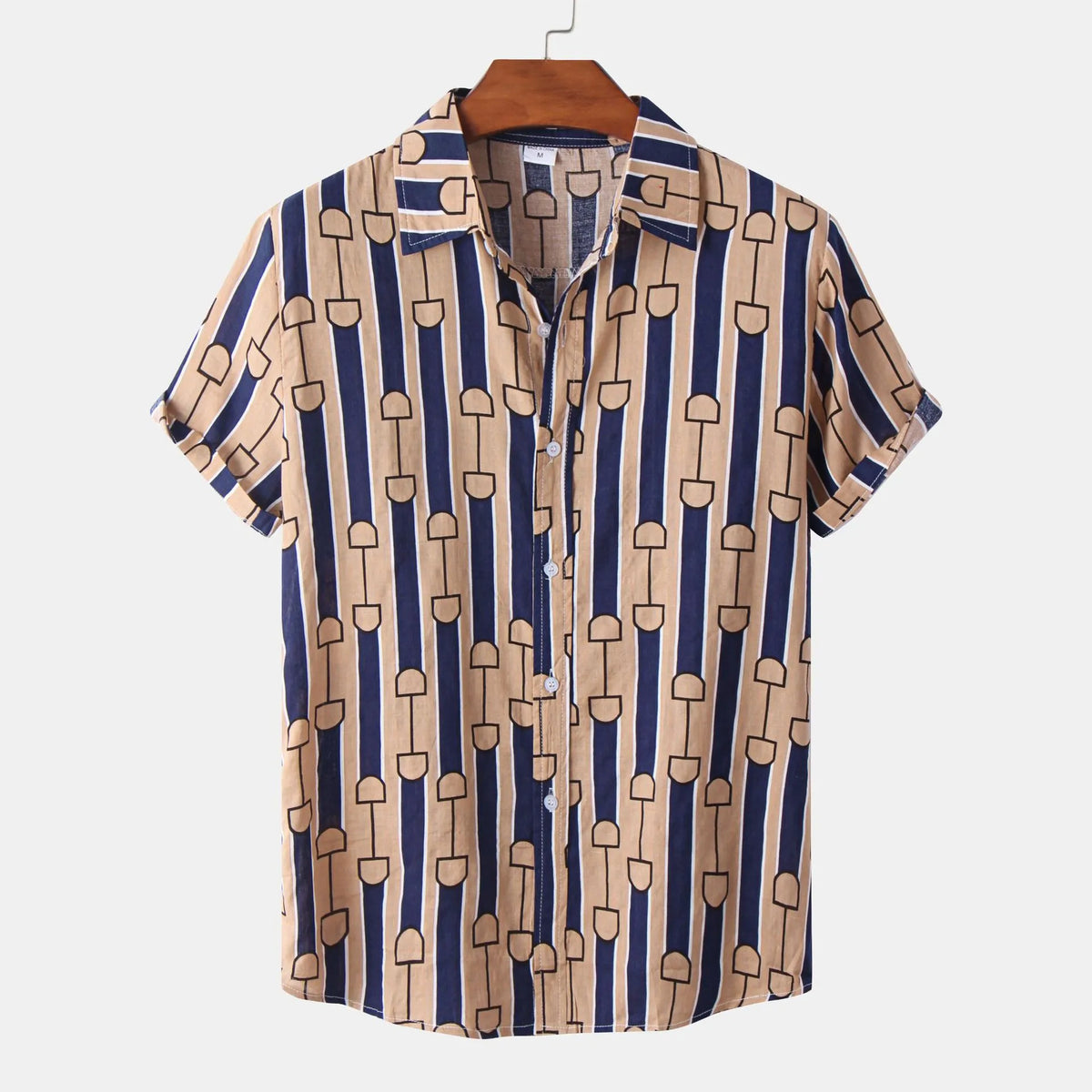 Men's Plus Size Printed Button Up Short Sleeve Shirt Brown / M