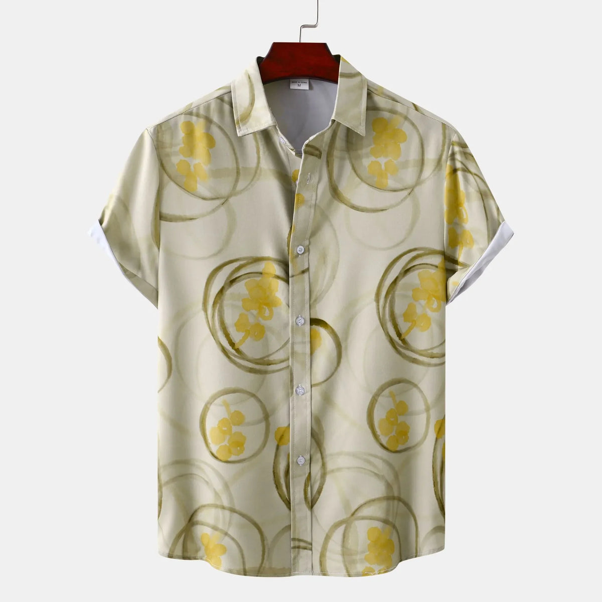 Men's Plus Size Printed Button Up Short Sleeve Shirt Khaki / M