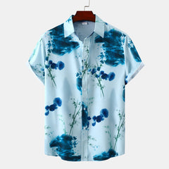 Men's Plus Size Printed Button Up Short Sleeve Shirt Pastel  Blue / M