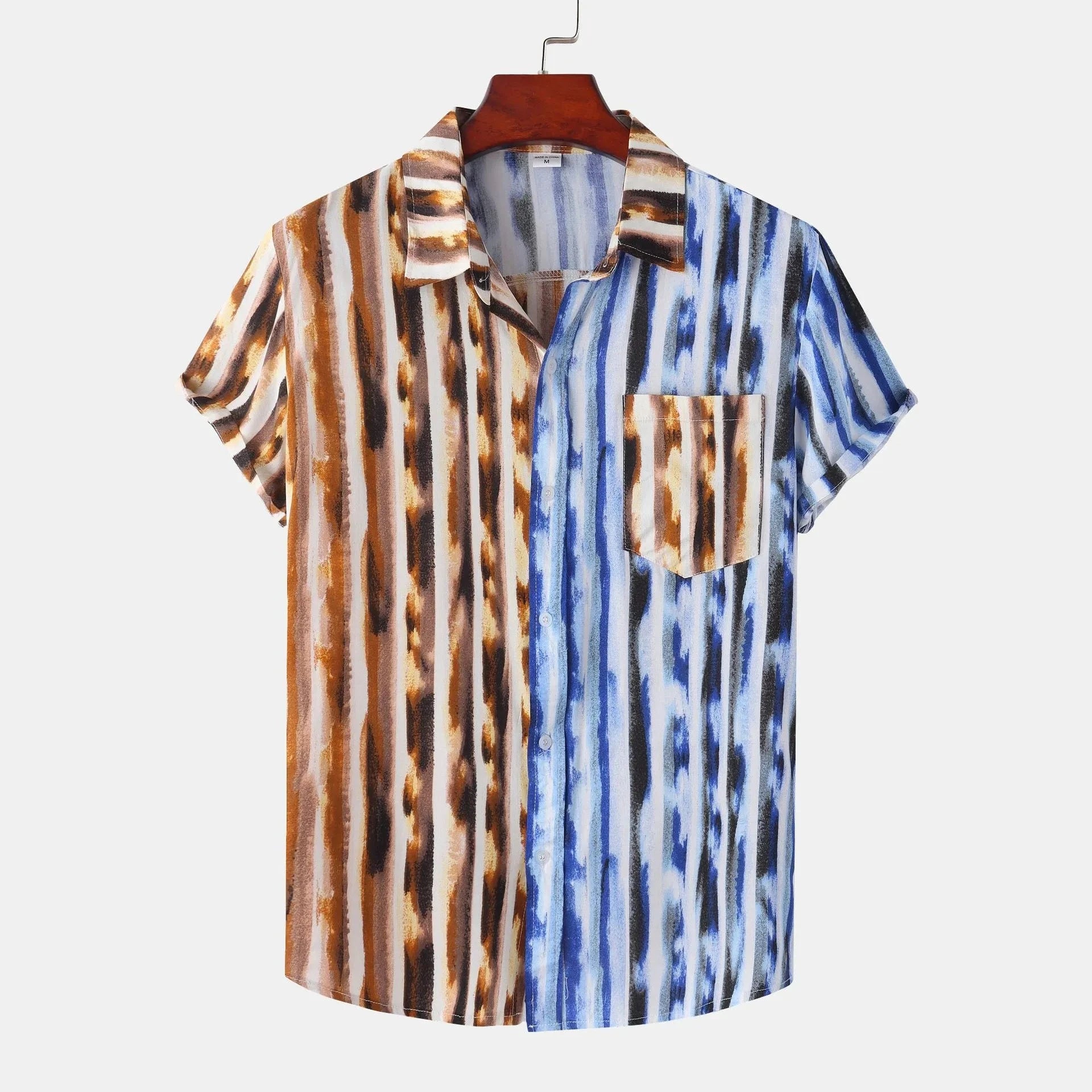 Men's Plus Size Printed Button Up Short Sleeve Shirt Sky Blue / M