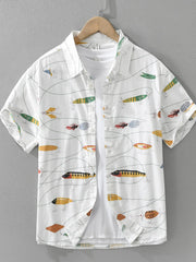 Men's Plus Size Printed Button Up Short Sleeve Shirt White / M