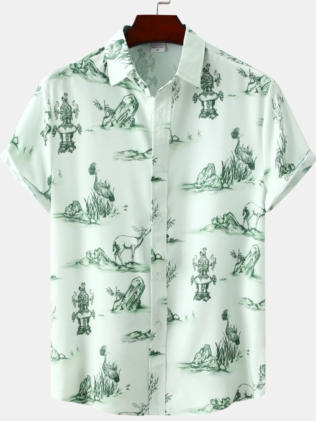 Men's Plus Size Printed Short Sleeve Button-Up Shirt Green / M