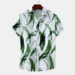 Men's Plus Size Printed Short Sleeve Casual Shirt Dark Green / M