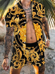 Men's Plus Size Printed Short Sleeve Shirt and Shorts Set