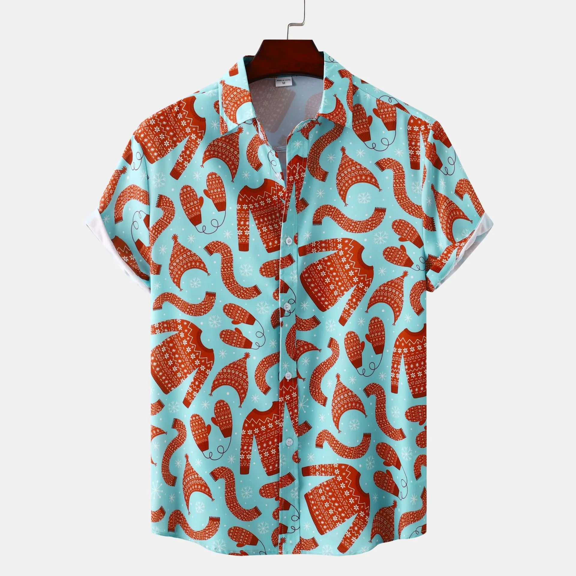 Men's Plus Size Printed Short Sleeve Shirt Turquoise / M