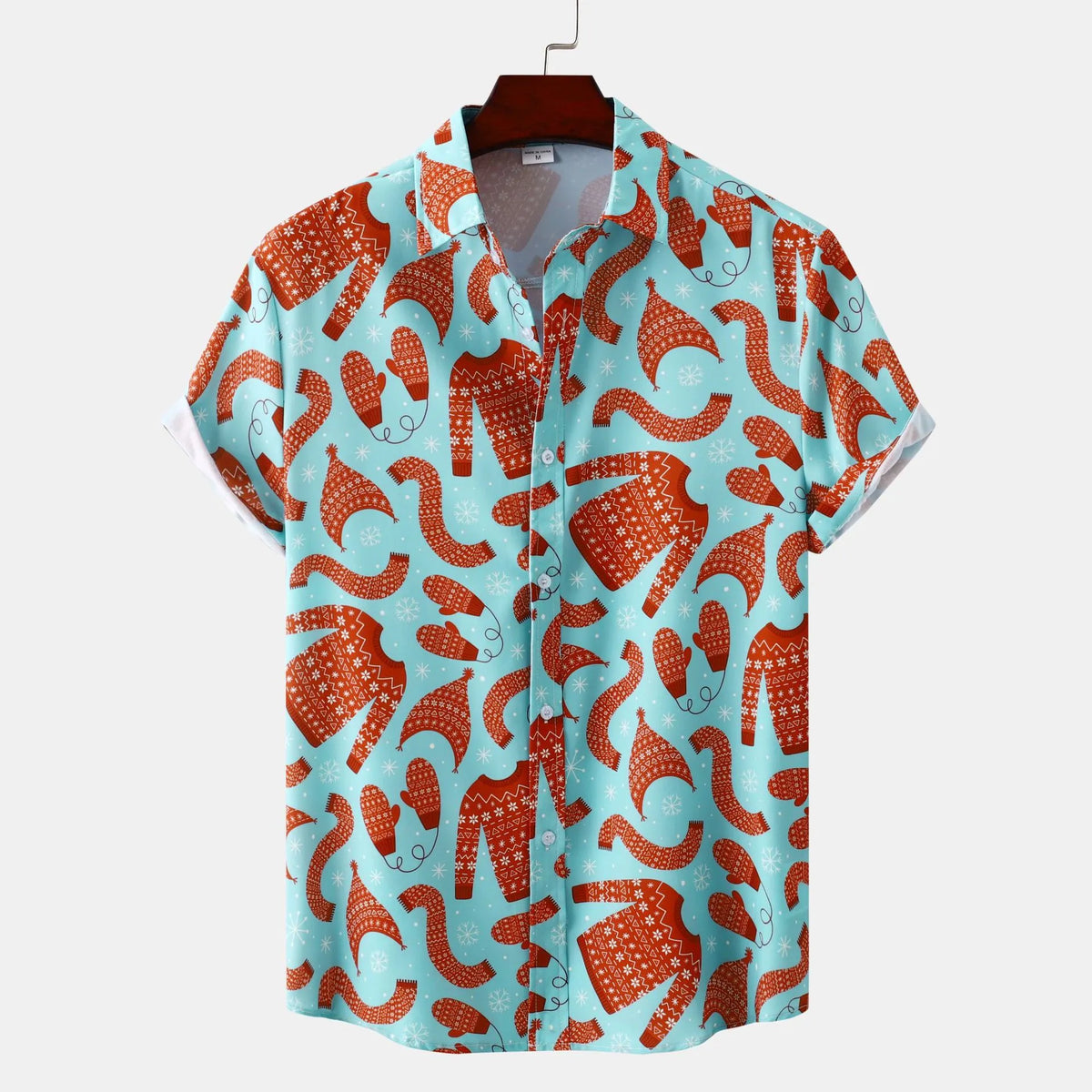 Men's Plus Size Printed Short Sleeve Shirt Turquoise / M