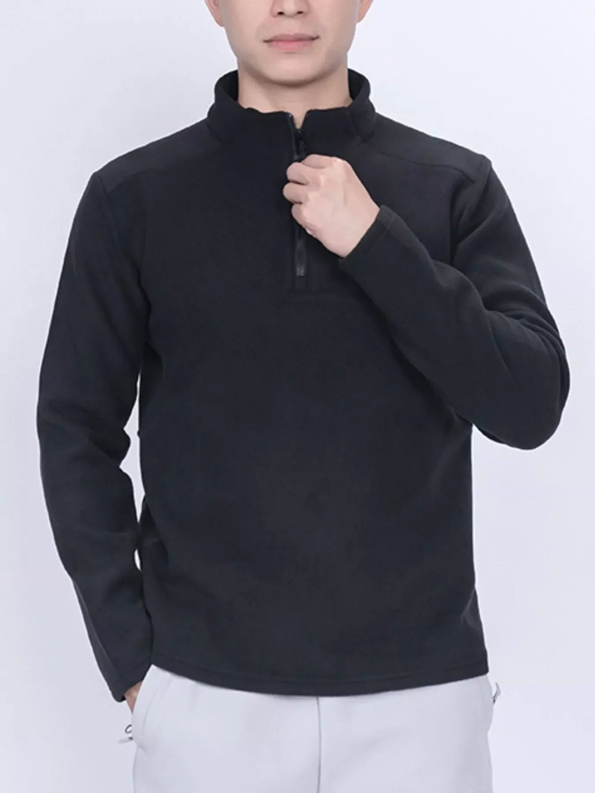 Men's Plus Size Quarter-Zip Fleece Sweatshirt Black / M