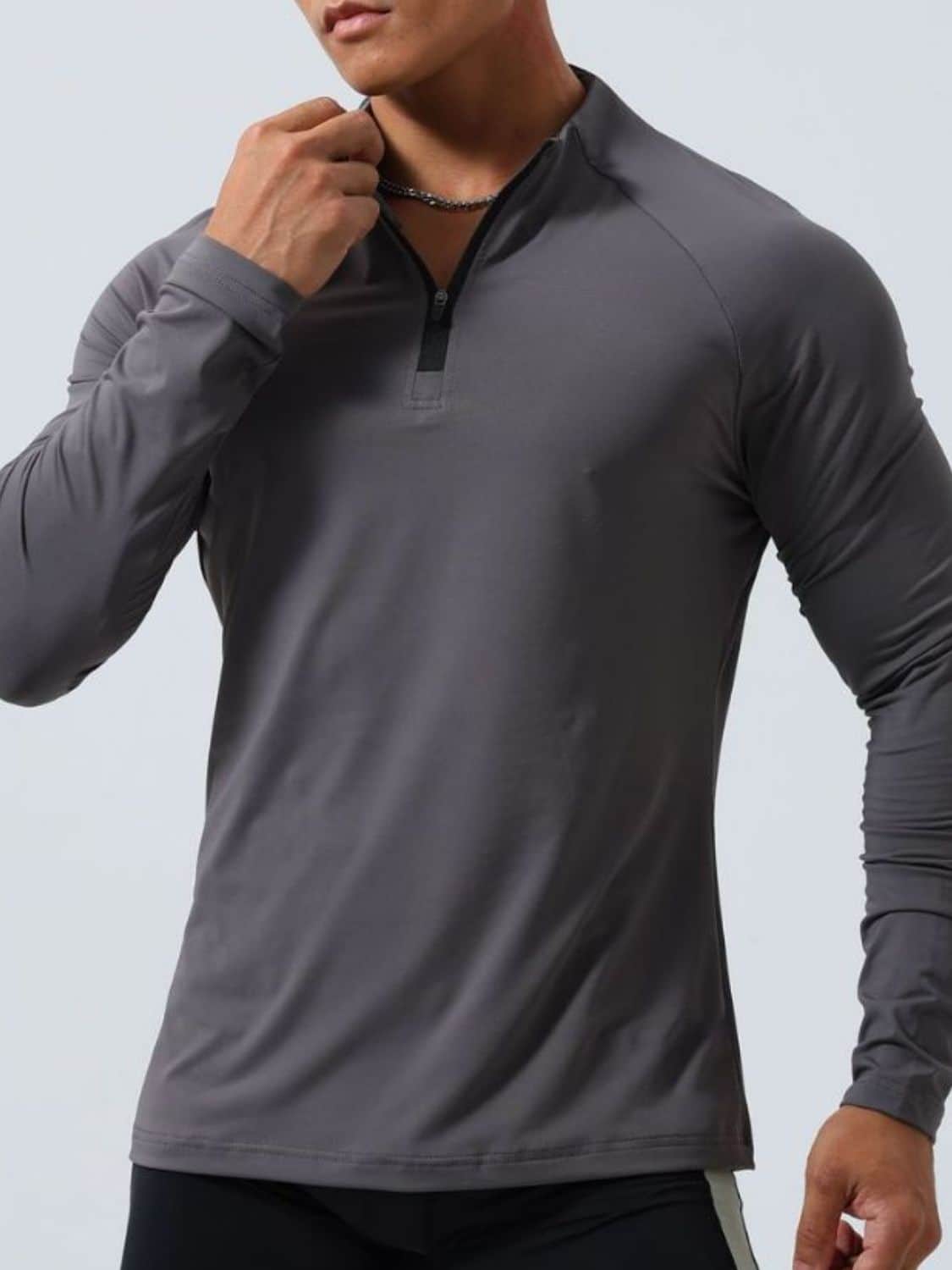 Men's Plus Size Quarter Zip Long Sleeve Top Dark Gray / M
