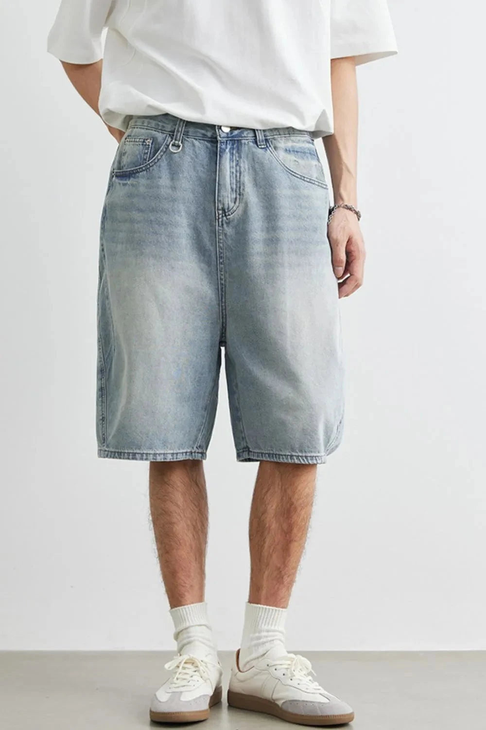 Men's Plus Size Relaxed Fit Wash Denim Shorts Blue / M