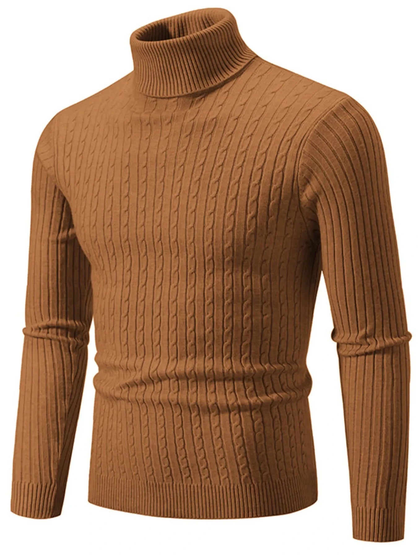 Men's Plus Size Ribbed Turtleneck Long Sleeve Sweater Brown / M