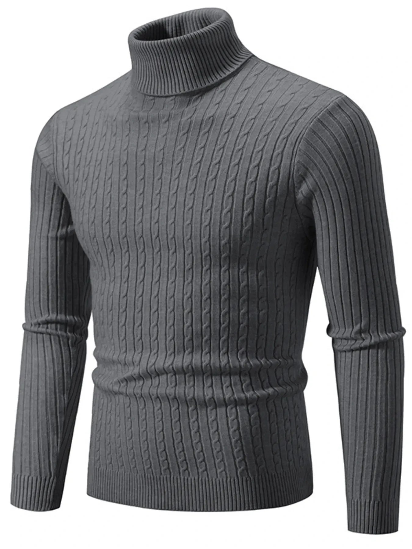 Men's Plus Size Ribbed Turtleneck Long Sleeve Sweater Dark Gray / M