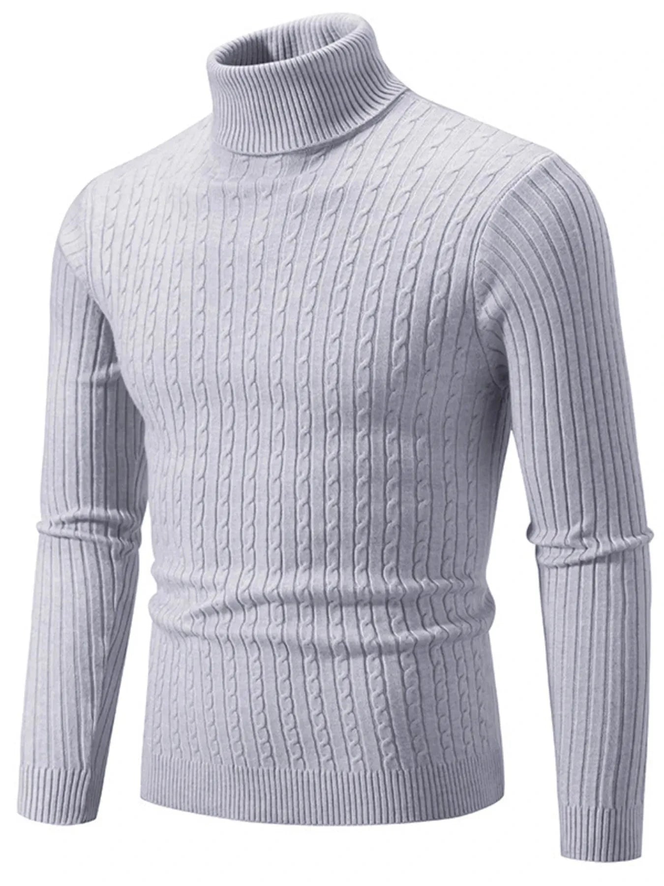 Men's Plus Size Ribbed Turtleneck Long Sleeve Sweater Grey / M