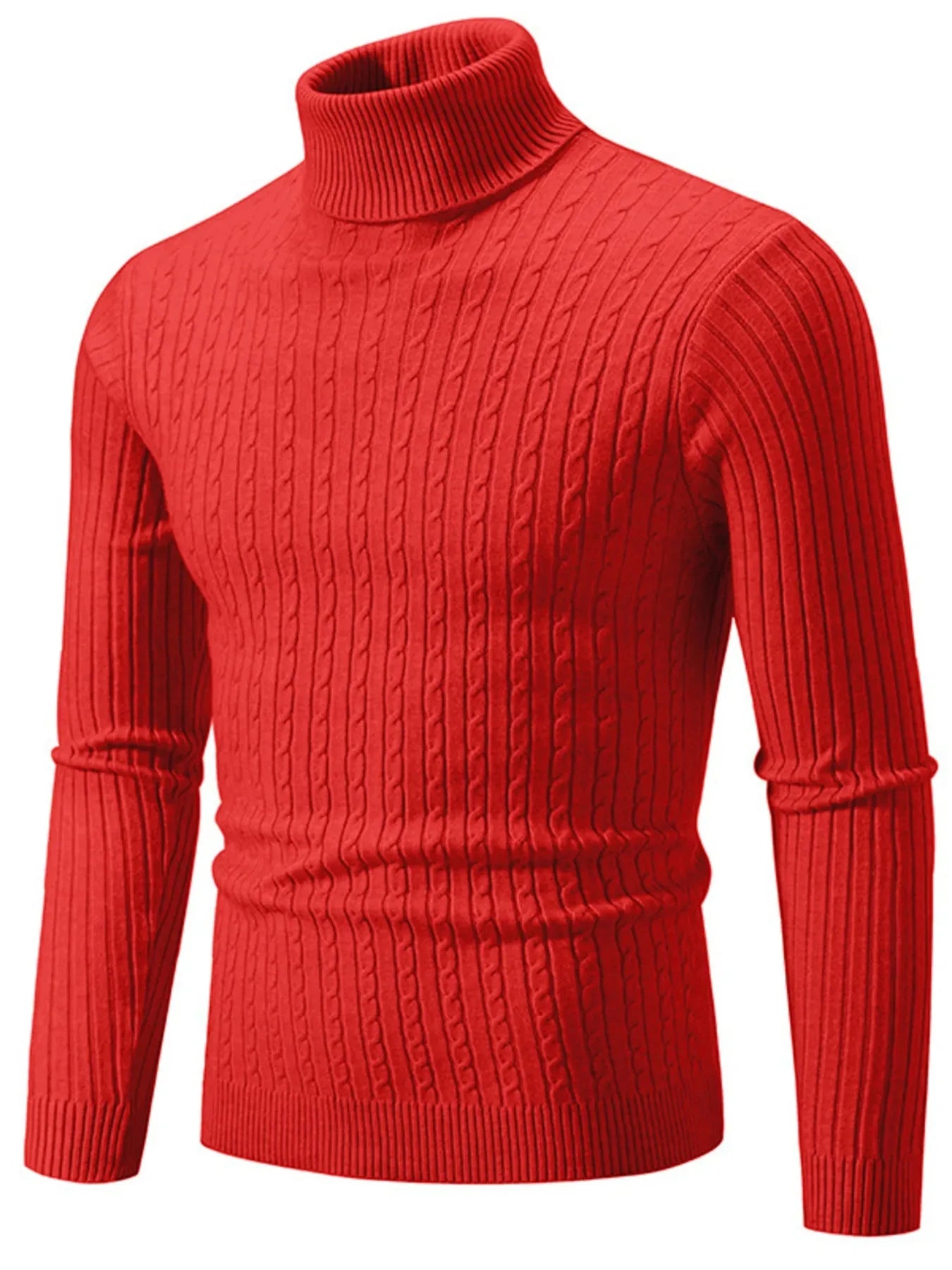 Men's Plus Size Ribbed Turtleneck Long Sleeve Sweater Red / M