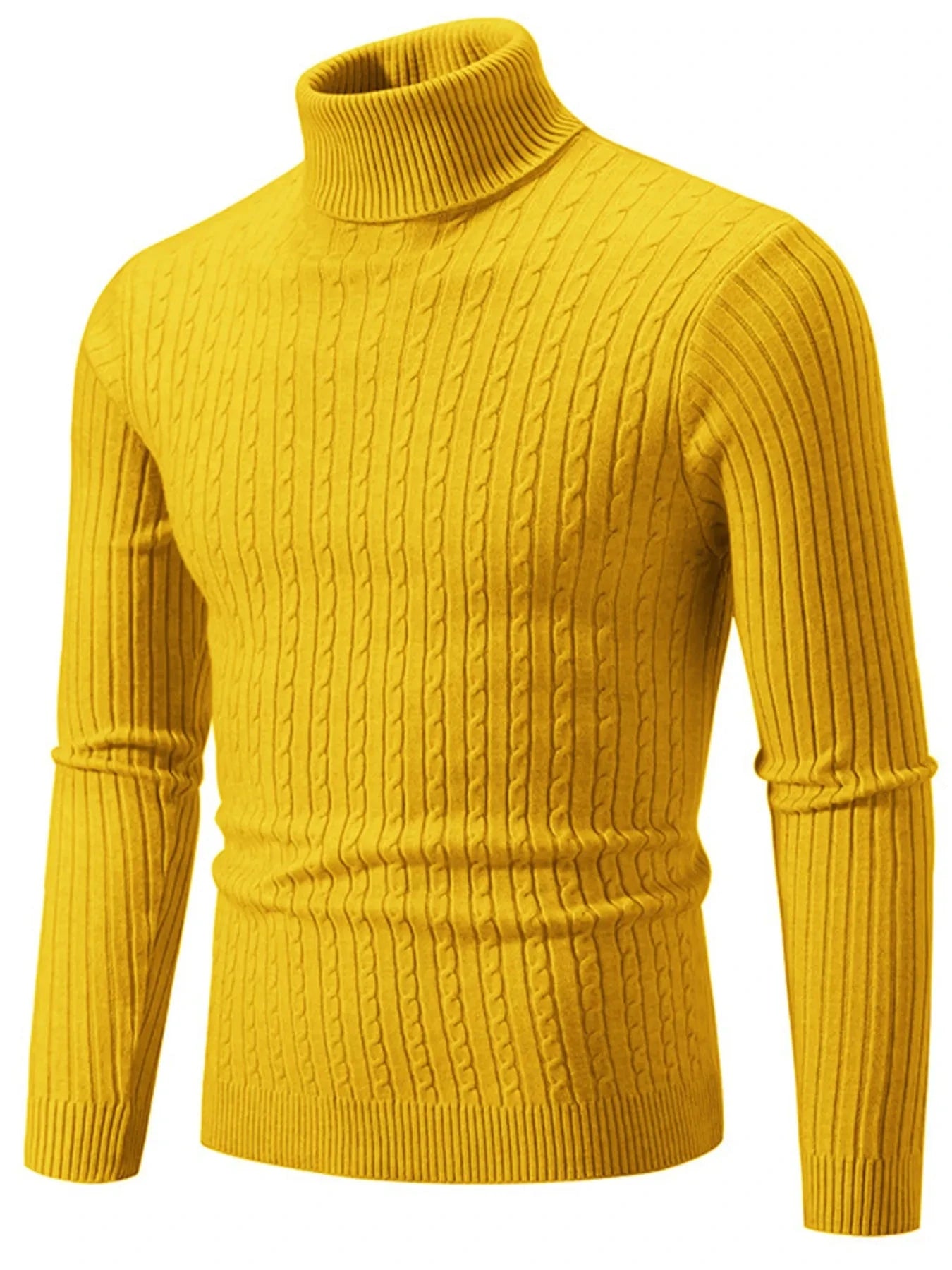 Men's Plus Size Ribbed Turtleneck Long Sleeve Sweater Yellow / M