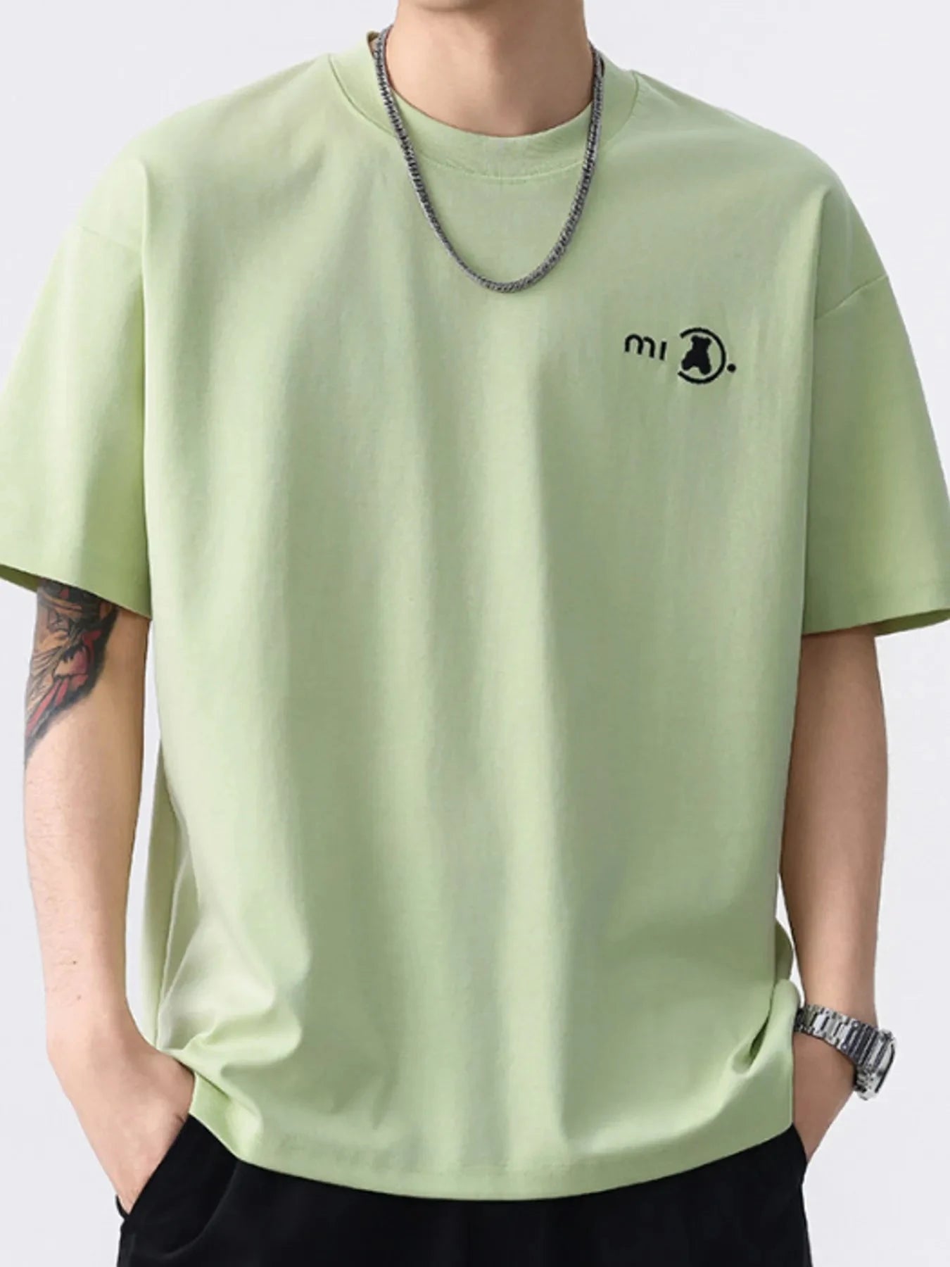 Men's Plus Size Round Neck Half Sleeve T-Shirt Light Green / M