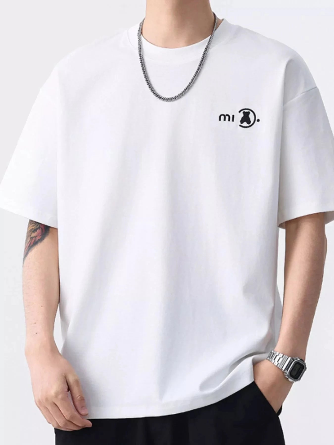 Men's Plus Size Round Neck Half Sleeve T-Shirt White / M
