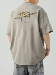 Men's Plus Size Round Neck Letter Graphic T-Shirt Khaki / M