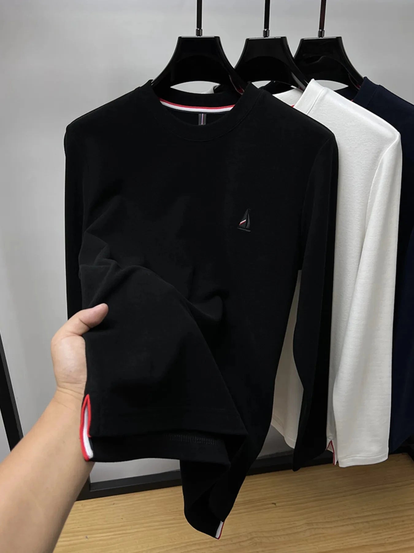 Men's Plus Size Round Neck Long Sleeve T-Shirt Black / M