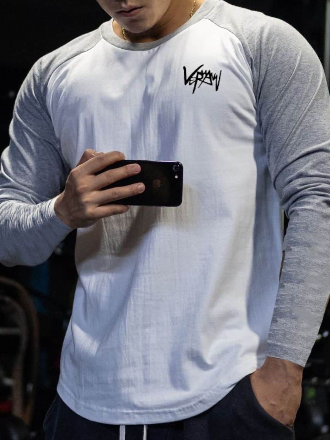 Men's Plus Size Round Neck Long Sleeve T-Shirt Gray / XL