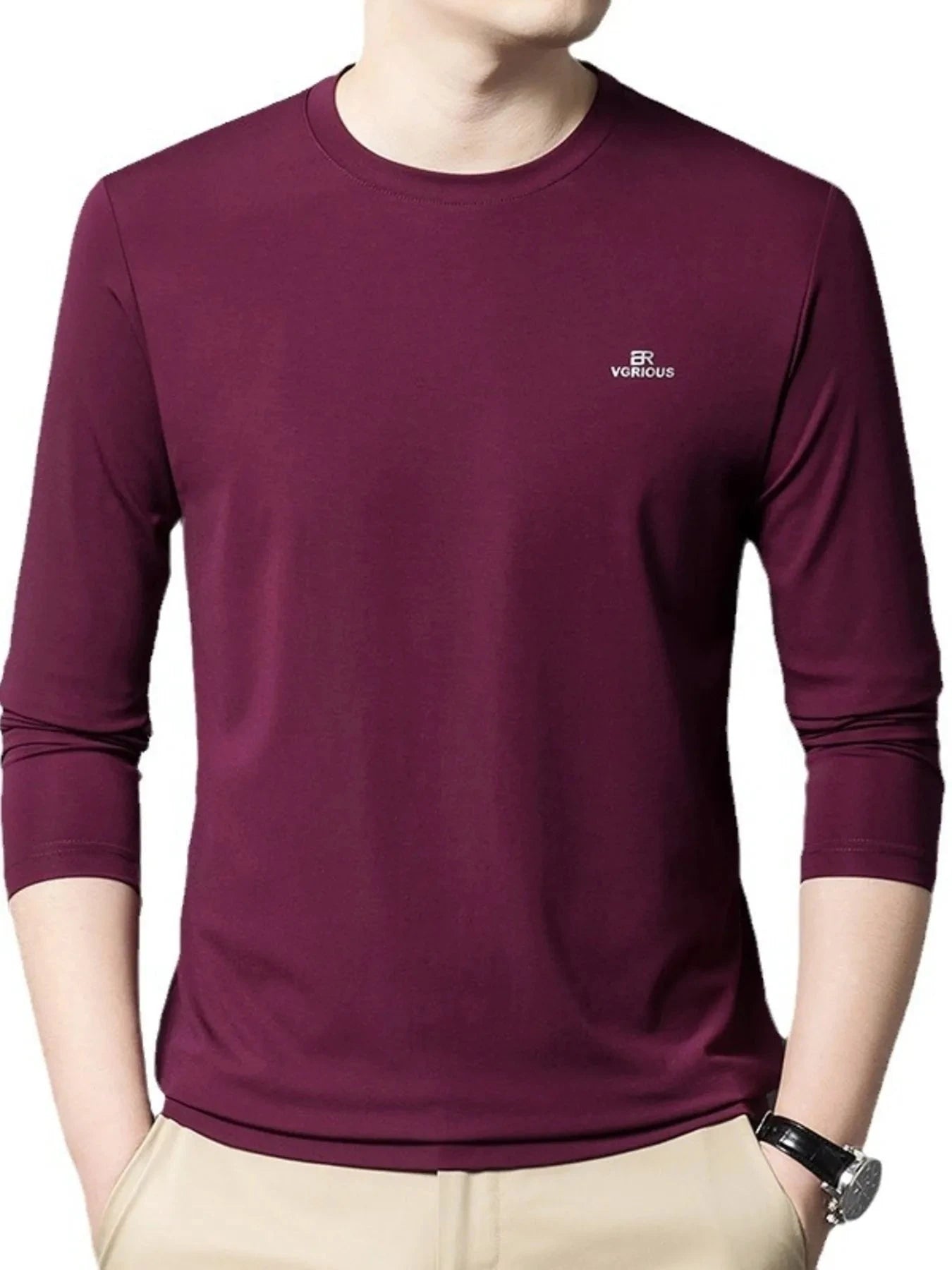 Men's Plus Size Round Neck Long Sleeve T-Shirt Red / M