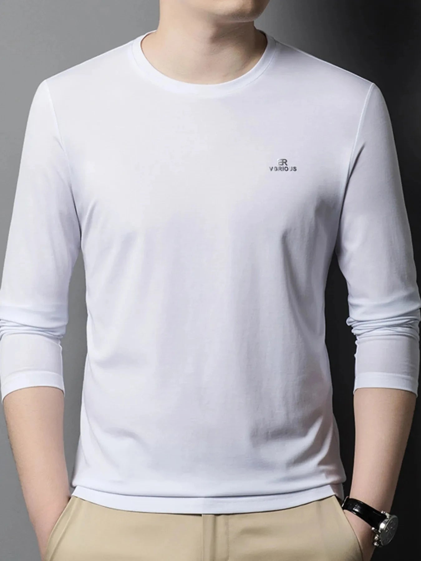 Men's Plus Size Round Neck Long Sleeve T-Shirt White / M