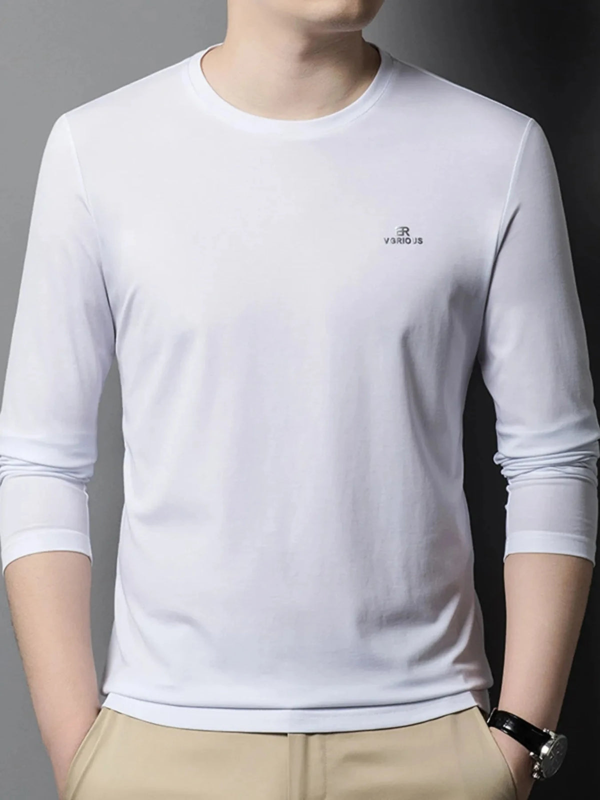 Men's Plus Size Round Neck Long Sleeve T-Shirt White / M
