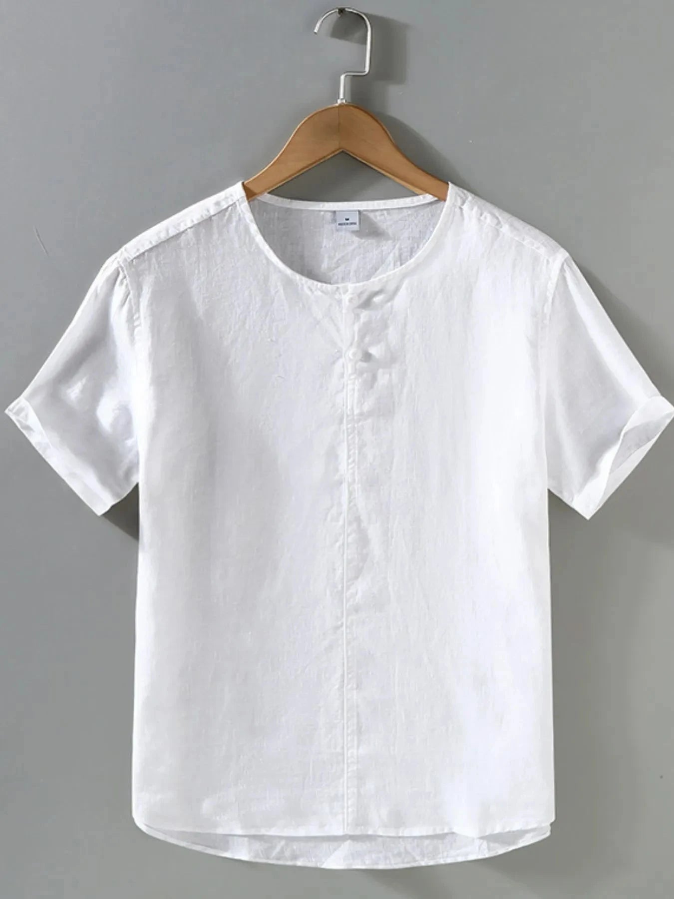 Men's Plus Size Round Neck Short Sleeve Blouse White / M