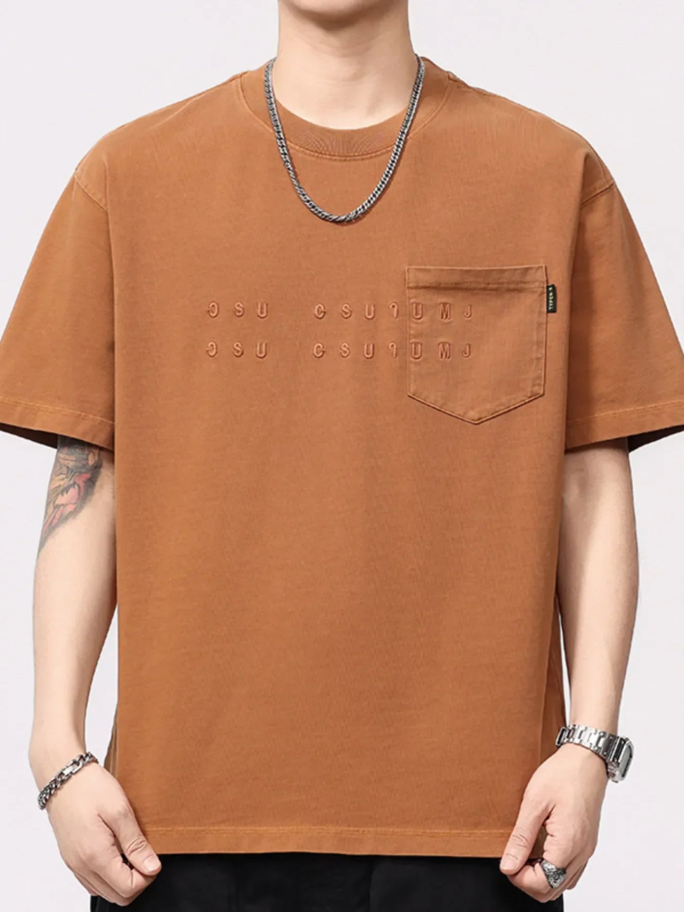 Men's Plus Size Round Neck Short Sleeve T-Shirt Cinnabar Orange / M
