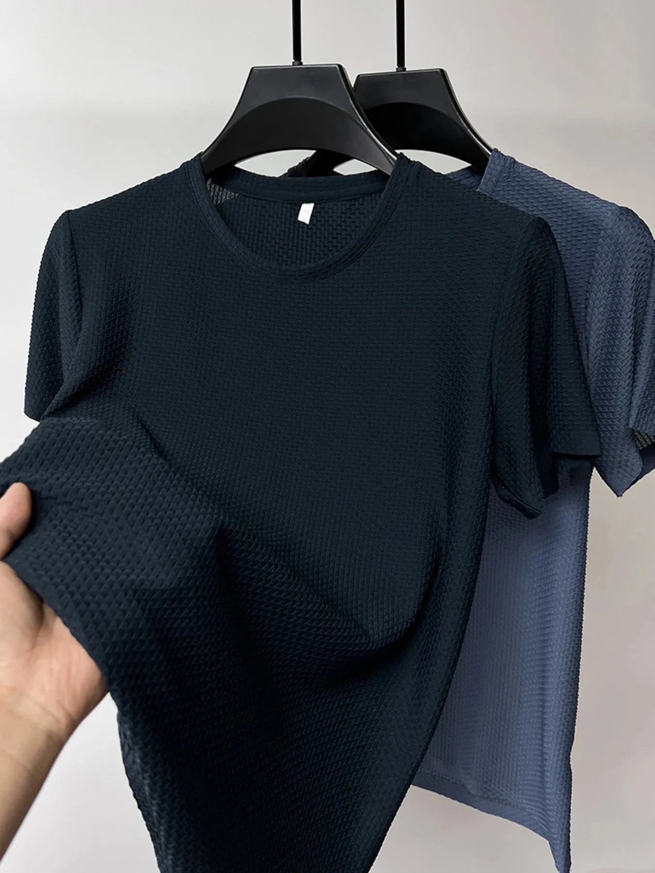 Men's Plus Size Round Neck Short Sleeve T-Shirt Dark Blue / 165/M