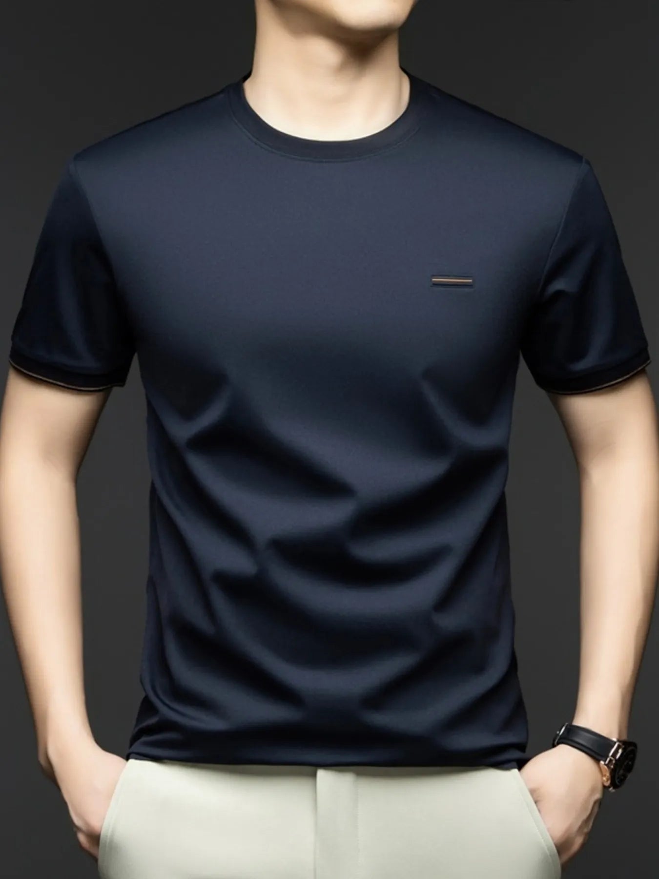 Men's Plus Size Round Neck Short Sleeve T-Shirt Dark Blue / M