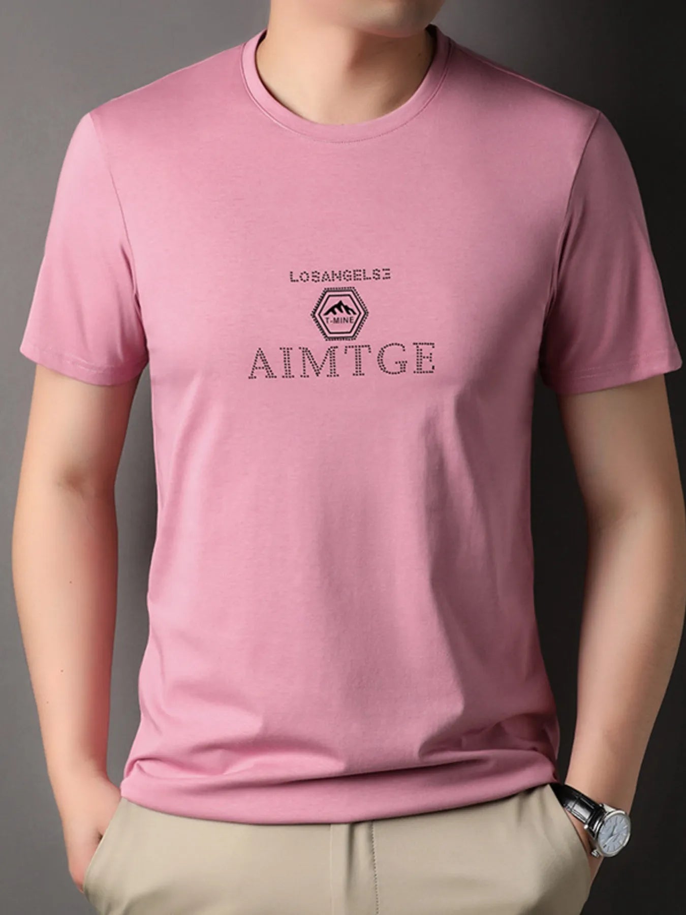 Men's Plus Size Round Neck Short Sleeve T-Shirt Dusty Pink / M