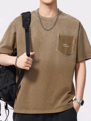 Men's Plus Size Round Neck Short Sleeve T-Shirt Khaki / M