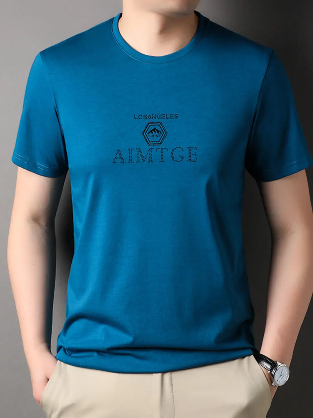 Men's Plus Size Round Neck Short Sleeve T-Shirt Peacock  Blue / M