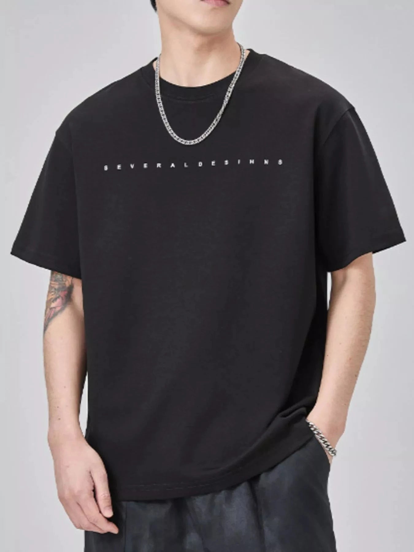 Men's Plus Size Round Neck Short Sleeve T-Shirt Phantom Black / M