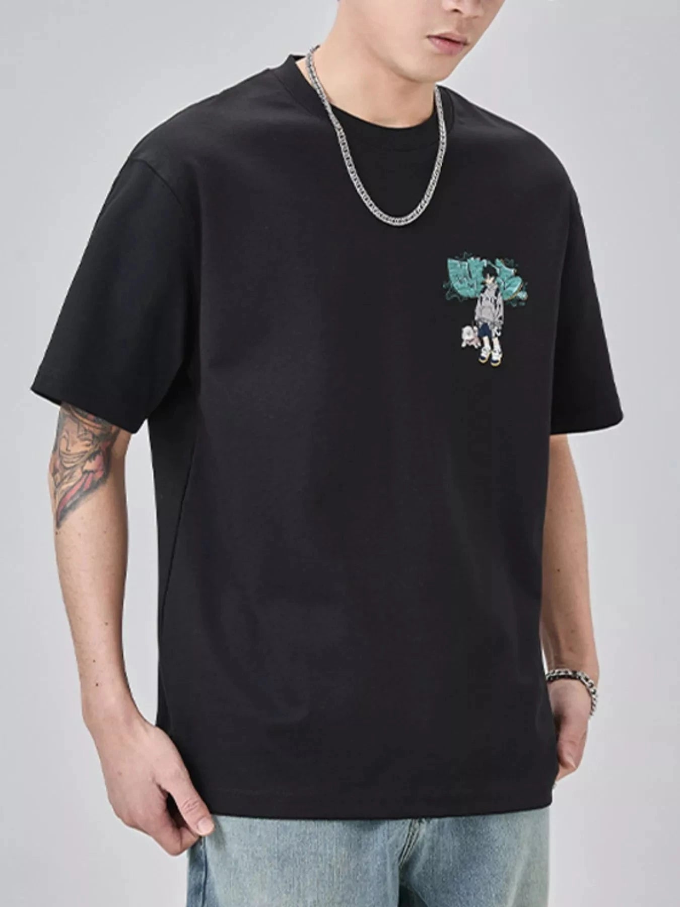 Men's Plus Size Round Neck Short Sleeve T-Shirt Phantom Black / M