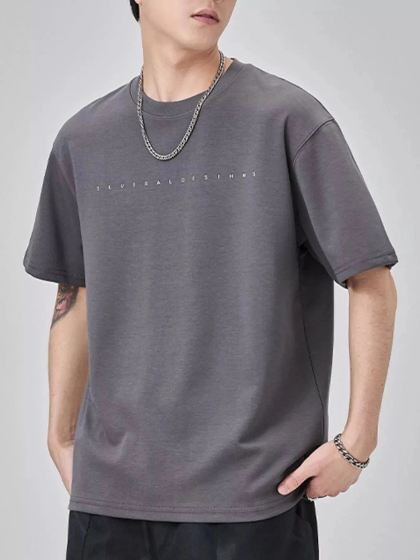 Men's Plus Size Round Neck Short Sleeve T-Shirt Space Gray / M