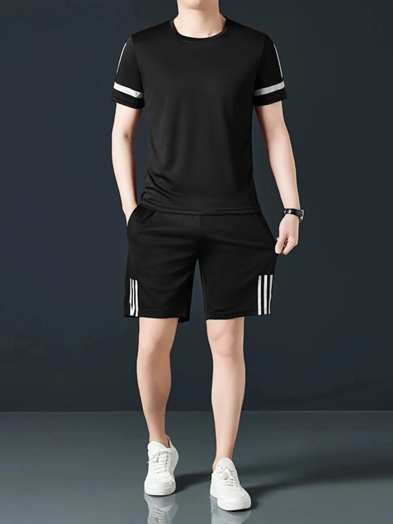 Men's Plus Size Round Neck Short Sleeve Top and Shorts Set