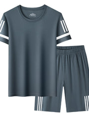 Men's Plus Size Round Neck Short Sleeve Top and Shorts Set Gray / M
