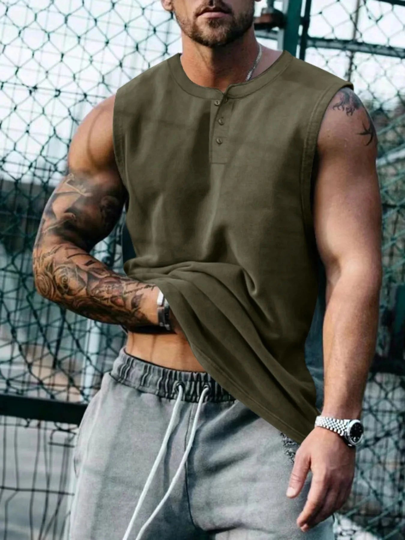 Men's Plus Size Round Neck Tank Army Green / M