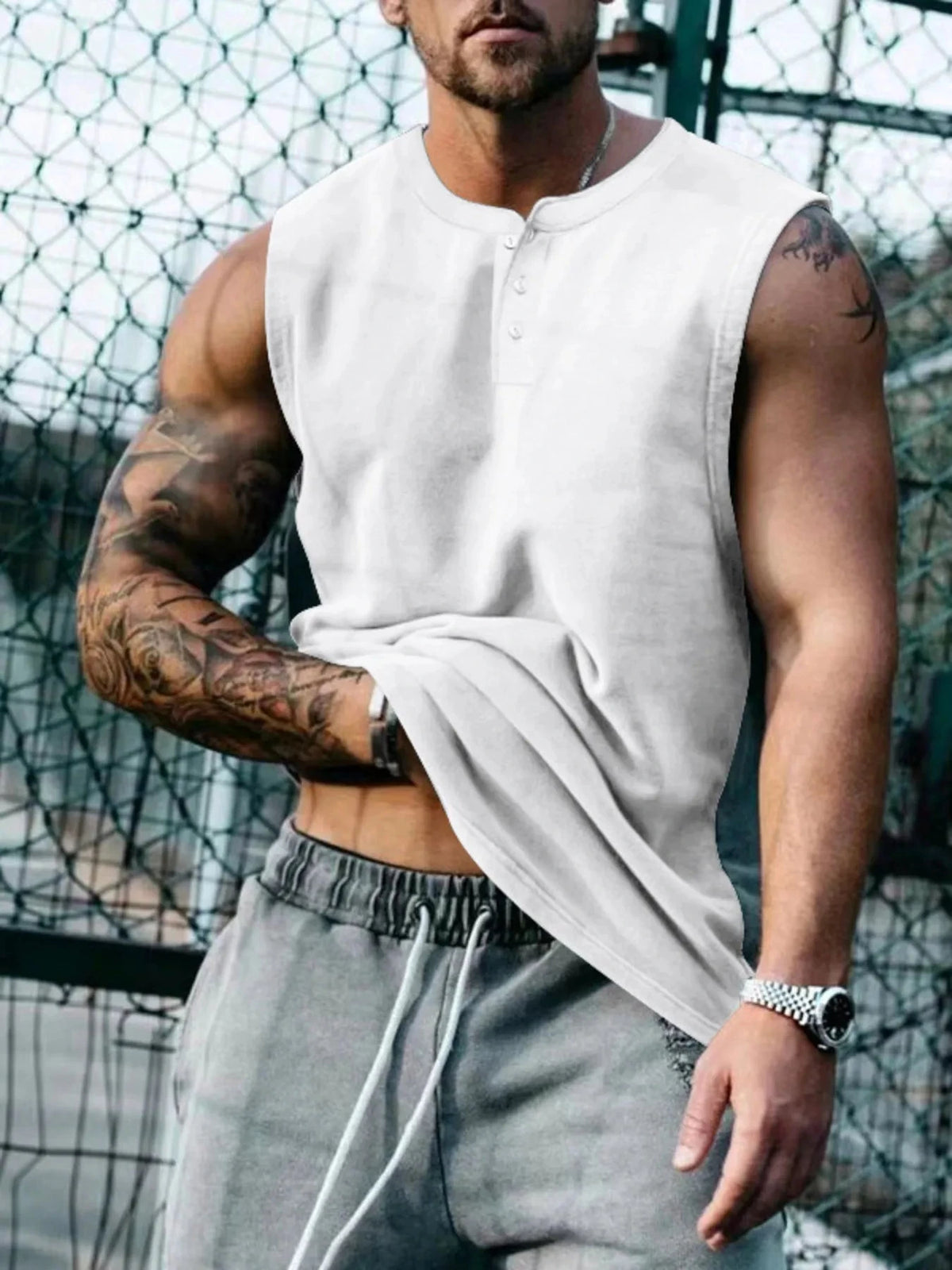 Men's Plus Size Round Neck Tank White / M