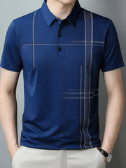 Men's Plus Size Short Sleeve Business Casual Polo Shirt Navy / M