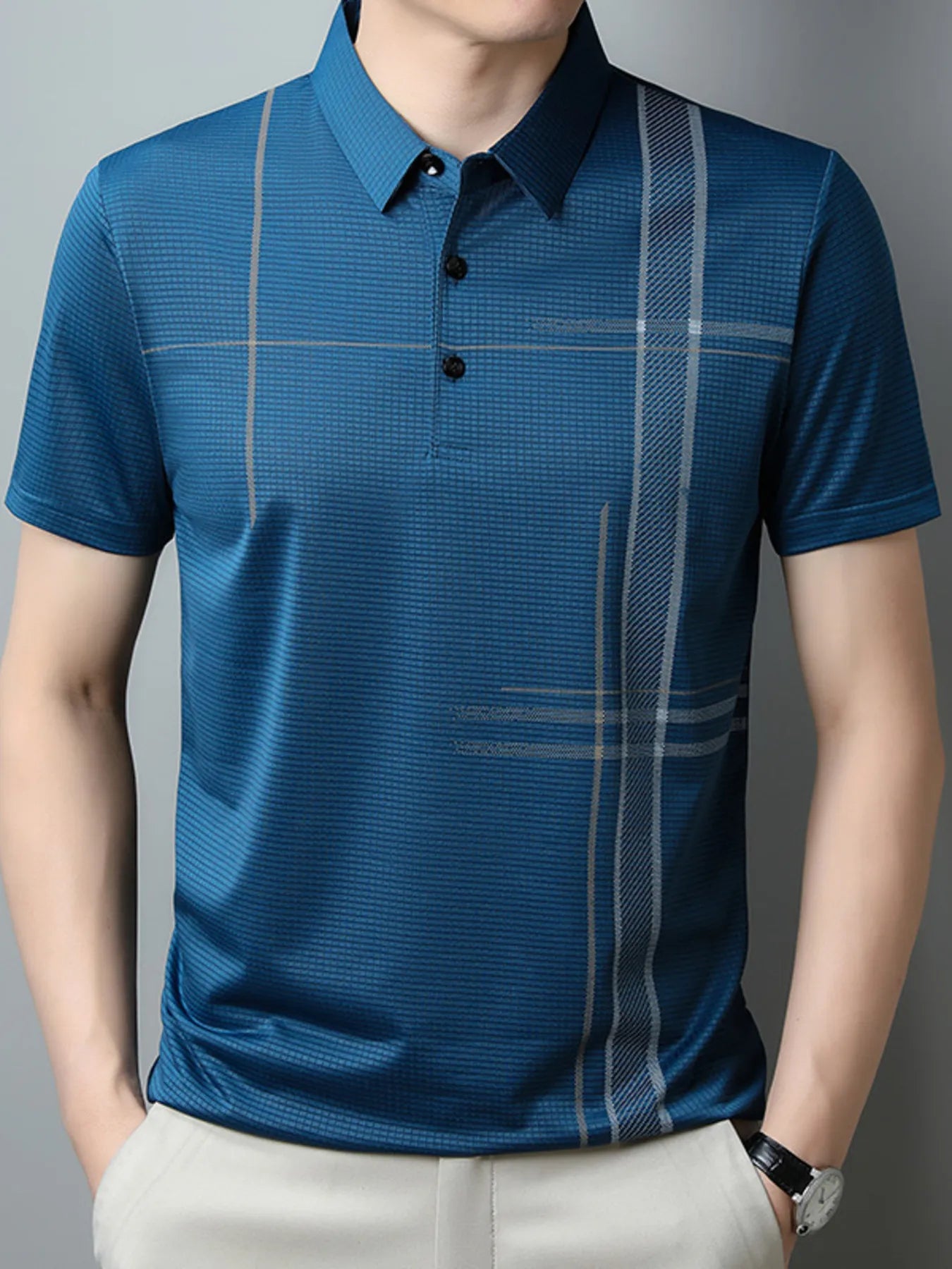 Men's Plus Size Short Sleeve Business Casual Polo Shirt Peacock  Blue / M