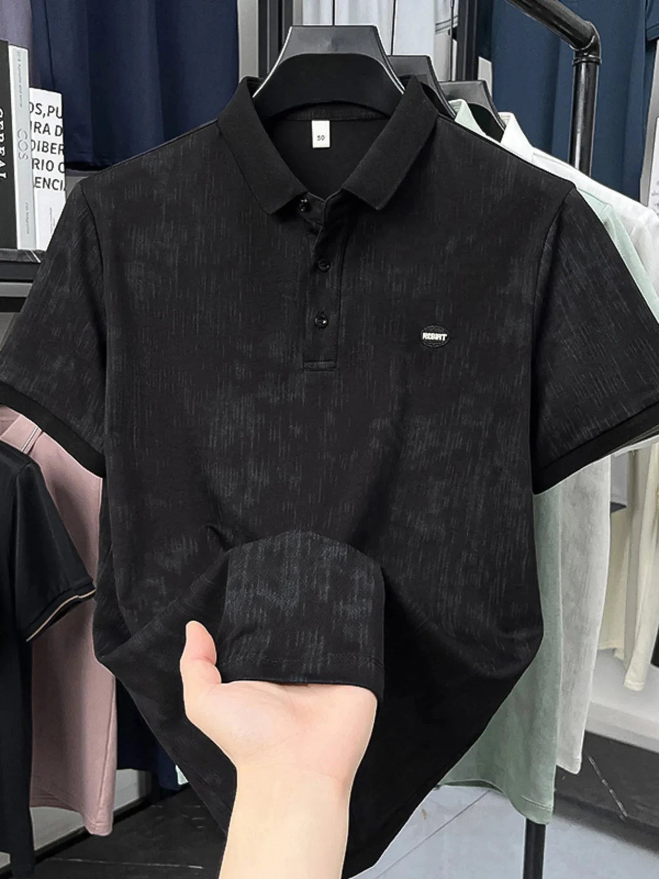 Men's Plus Size Short Sleeve Button Detail Polo Black / M