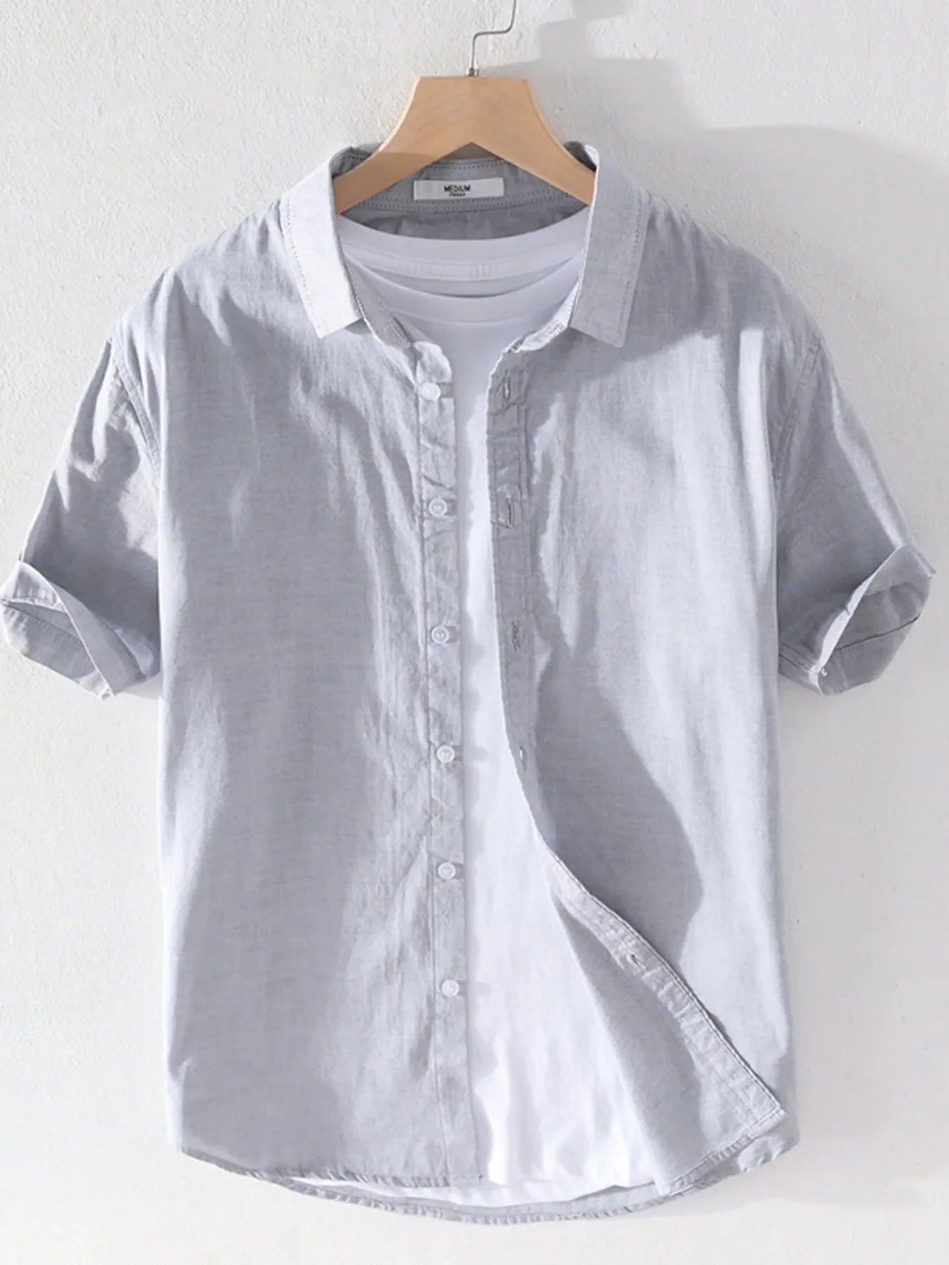 Men's Plus Size Short Sleeve Button-Up Shirt Grey / M