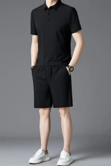Men's Plus Size Short Sleeve Polo and Shorts Set Black / M